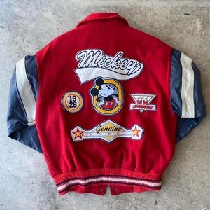 Vintage 90s wool and leather Mickey inc varsity letterman jacket.